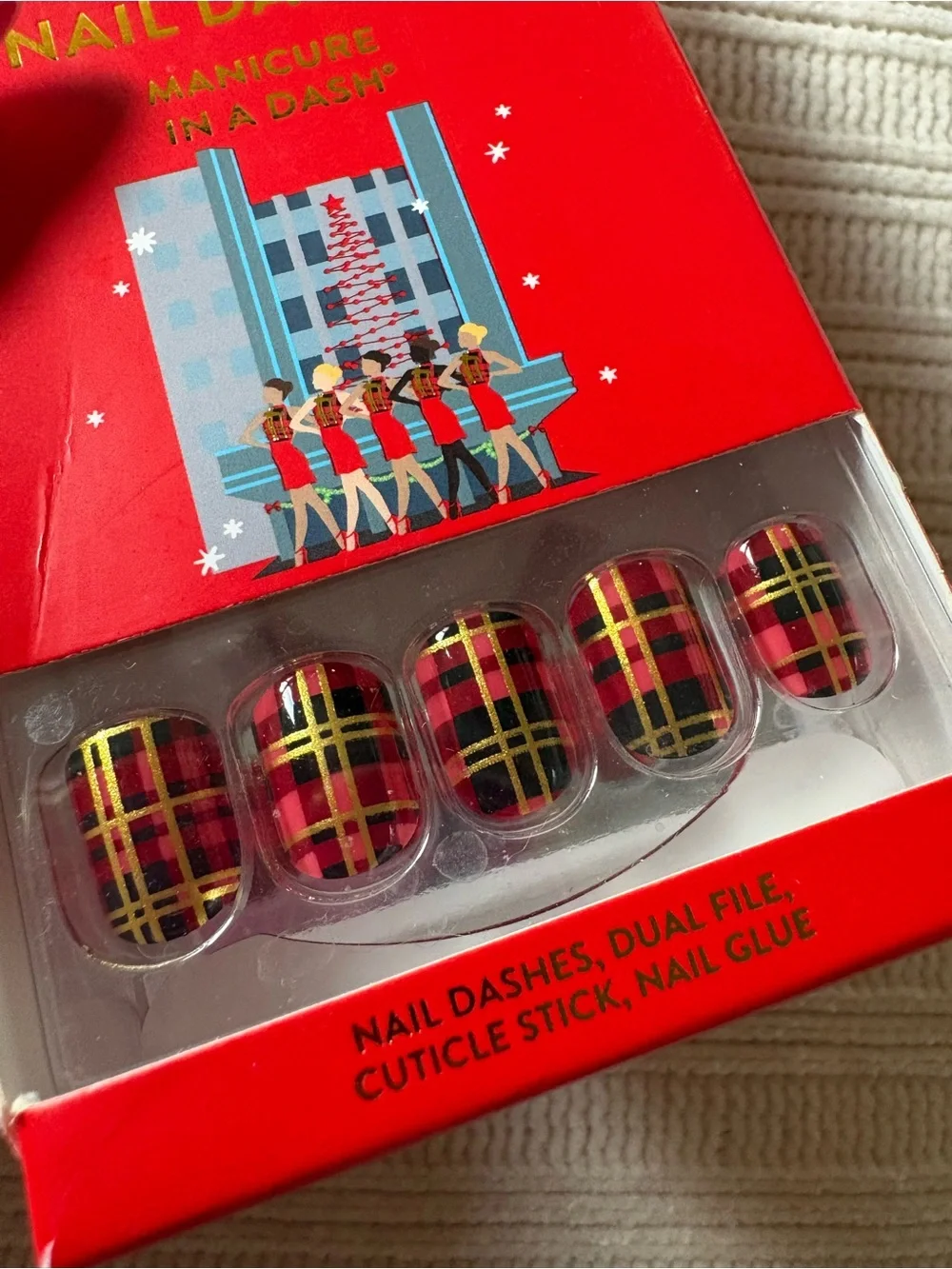 Red Aspen Red Plaid Nail Dashes Press-On Nails Kickin It With Roman